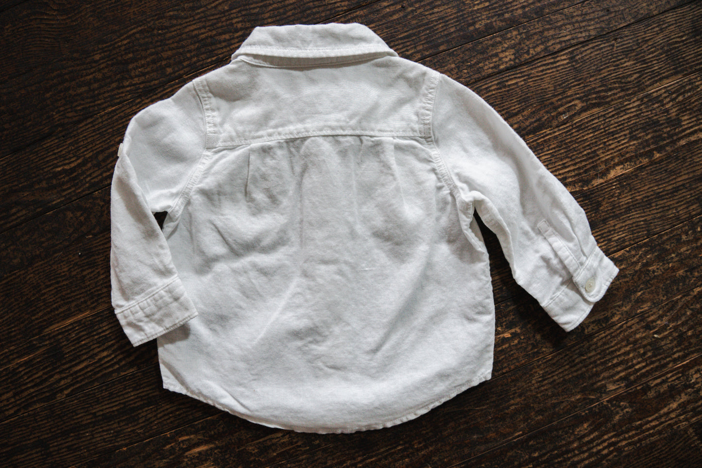 White Linen Blend Button Up Shirt: 6-12mos