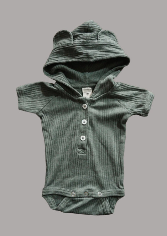 Green Organic Hooded Bodysuit: 3-6mos