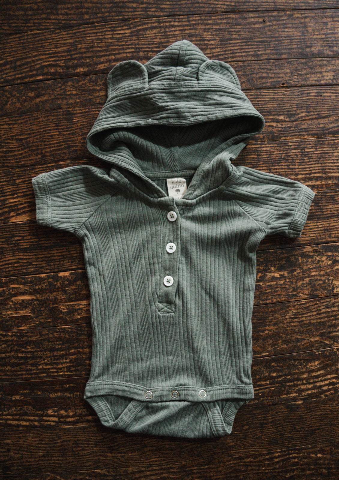 Green Organic Hooded Bodysuit: 3-6mos