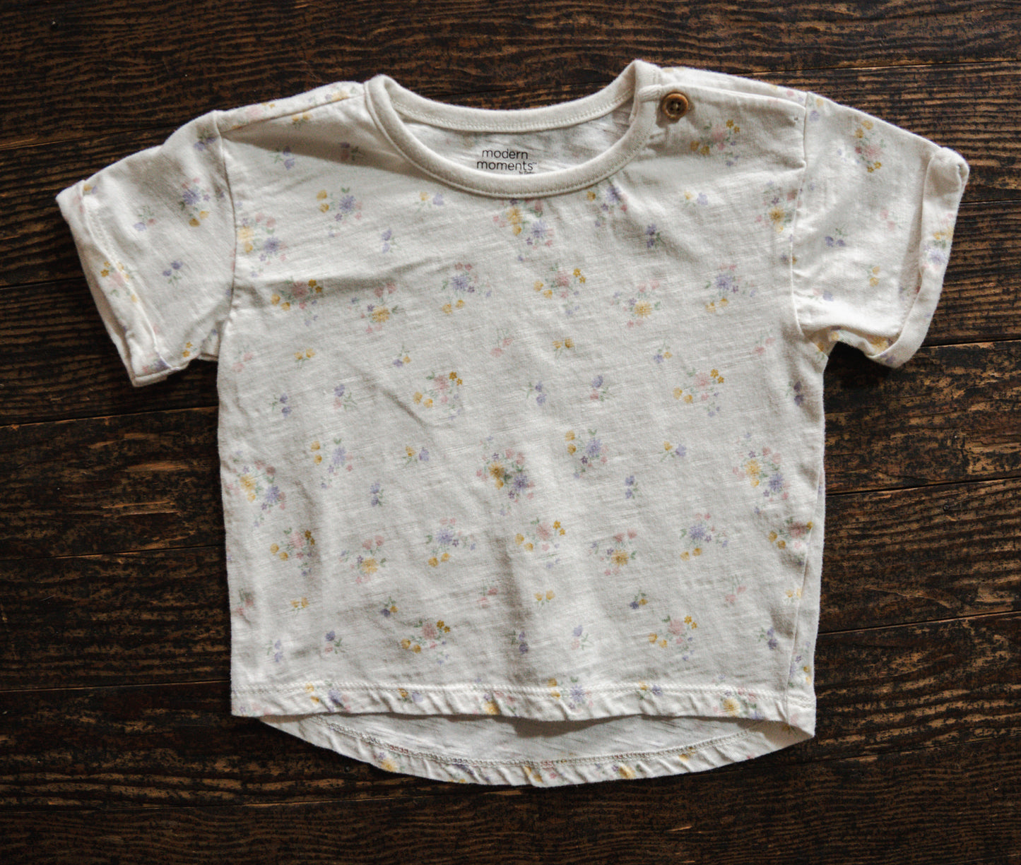 Cream Floral Cuffed Shirt: 18mos