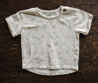 Cream Floral Cuffed Shirt: 18mos