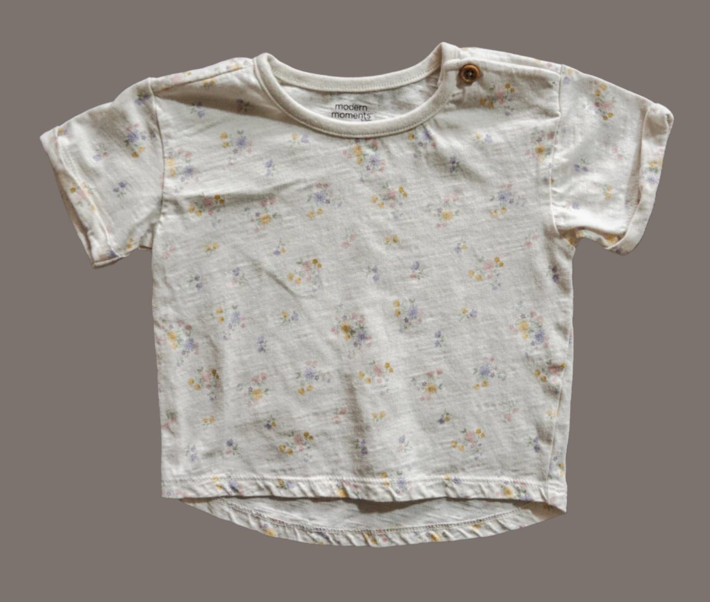 Cream Floral Cuffed Shirt: 18mos