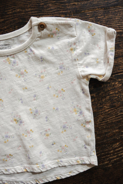 Cream Floral Cuffed Shirt: 18mos