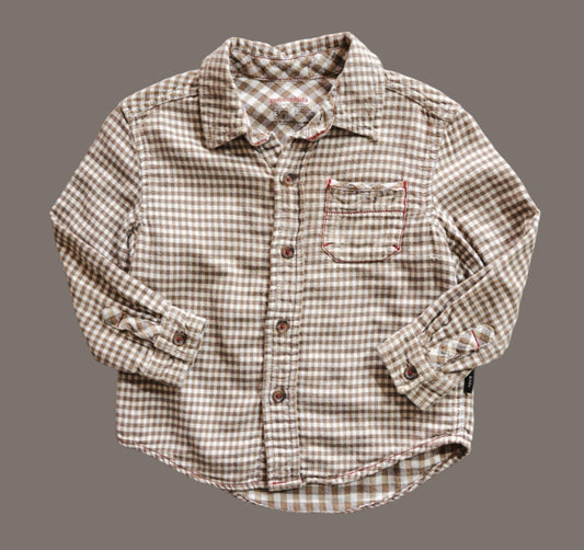 Brown Gingham Button Up Shirt: 3T