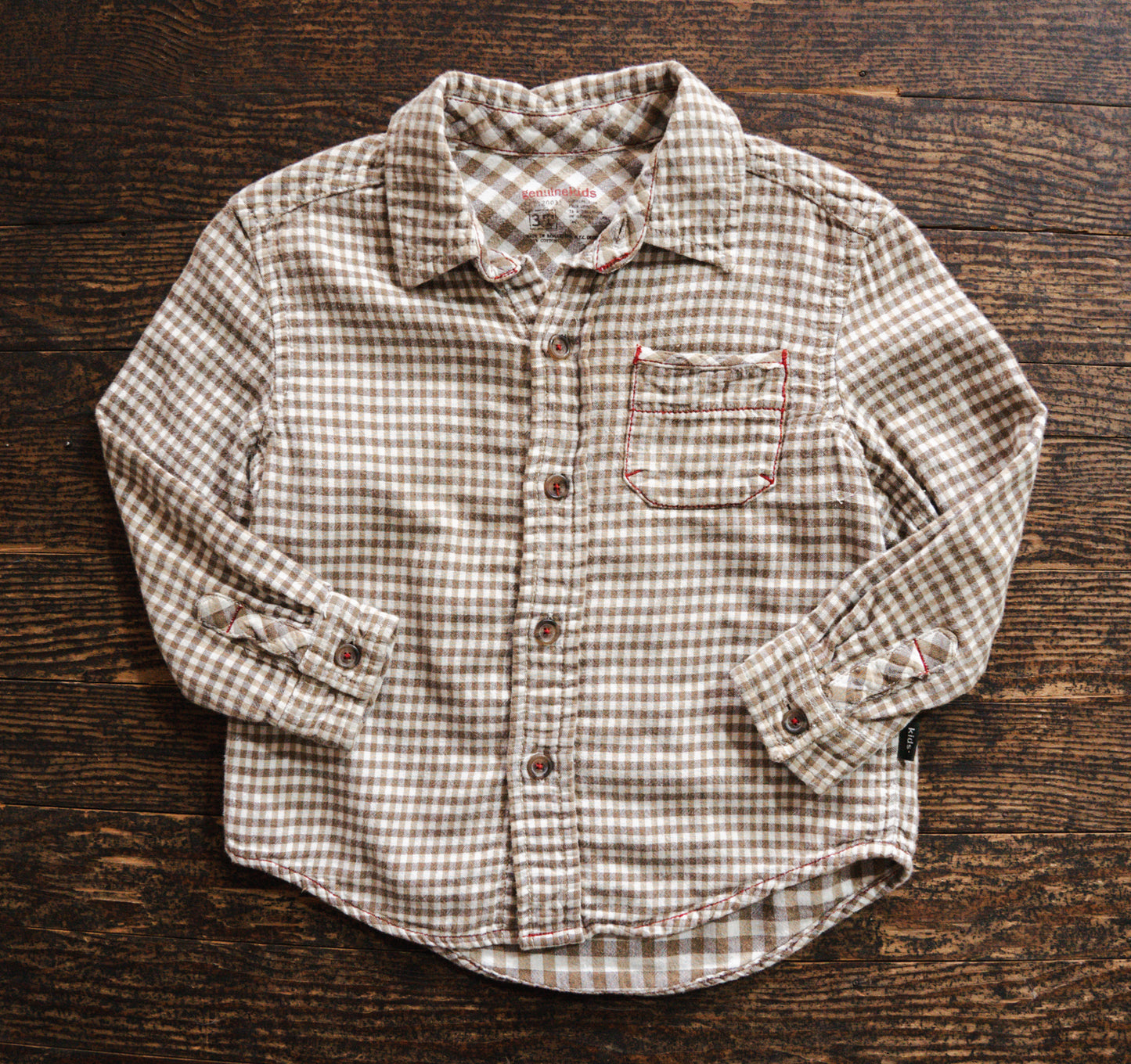 Brown Gingham Button Up Shirt: 3T