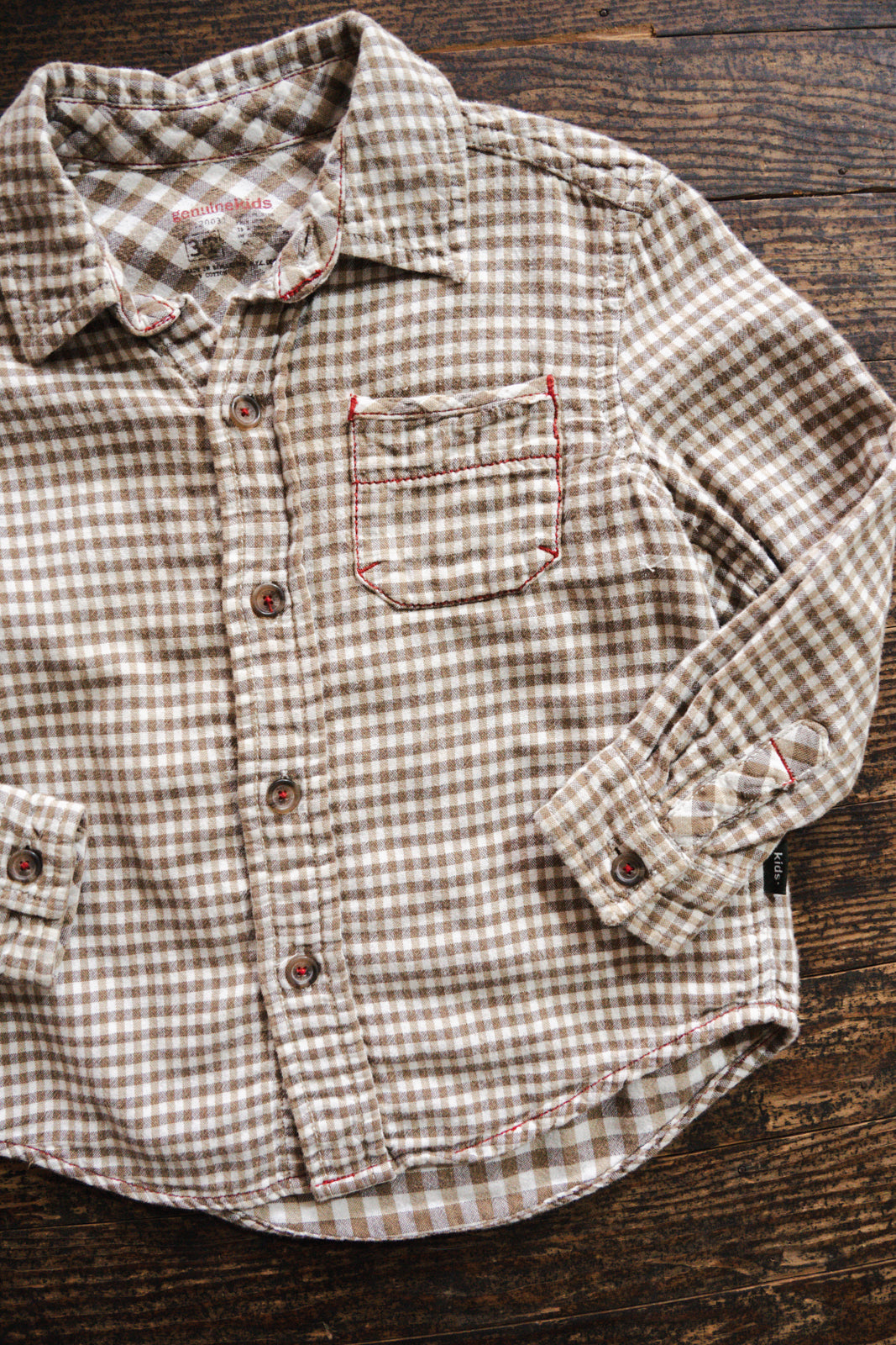 Brown Gingham Button Up Shirt: 3T