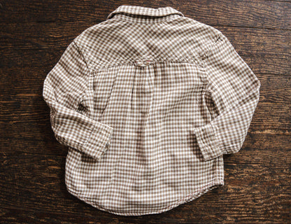 Brown Gingham Button Up Shirt: 3T