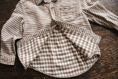 Brown Gingham Button Up Shirt: 3T