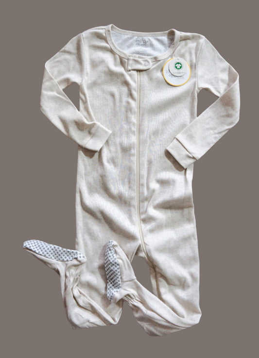 Cream Organic Zipper Footie Pajamas: 3T