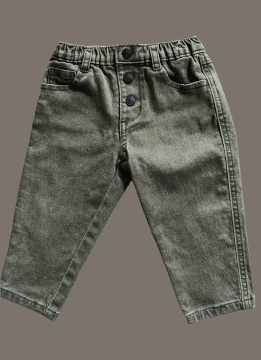 Olive Green Denim Jeans: 12mos