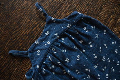 Navy Blue Floral Sleeveless Romper: 0-3mos