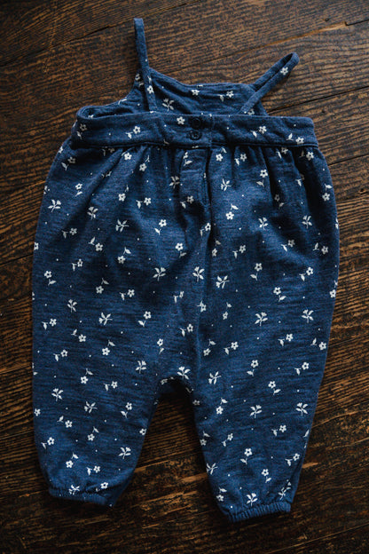 Navy Blue Floral Sleeveless Romper: 0-3mos