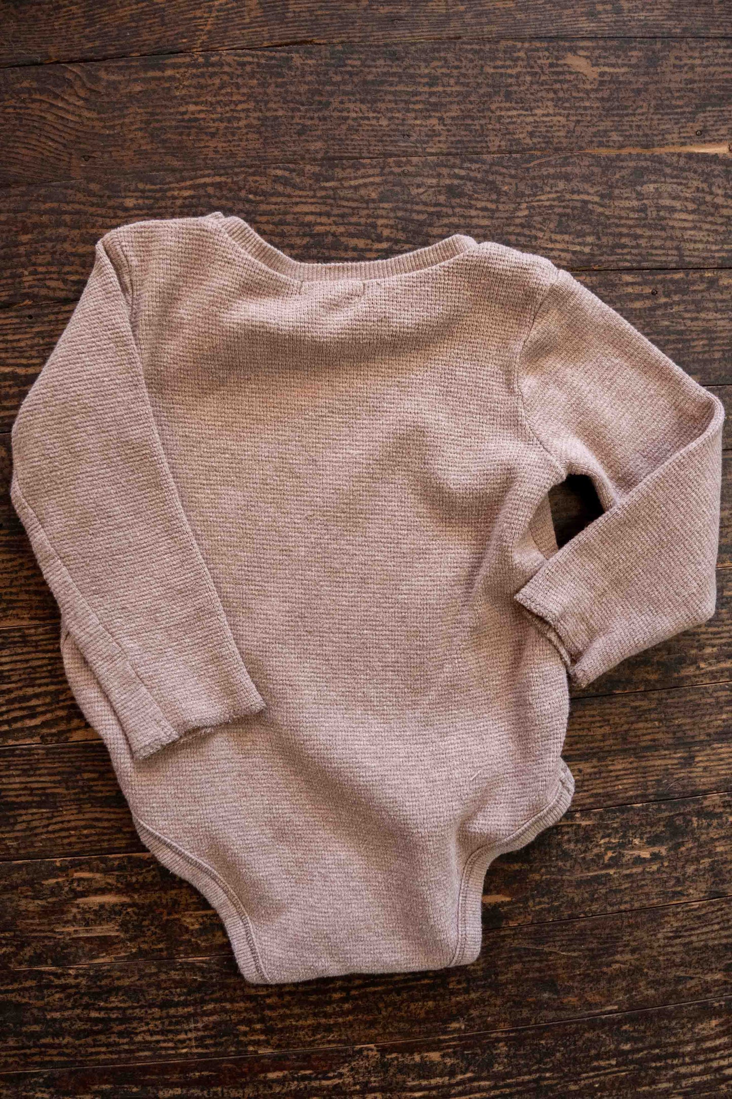 Dark Beige Waffle Organic Bodysuit: 12mos