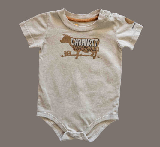 Beige Short Sleeve Cow Bodysuit: 9mos