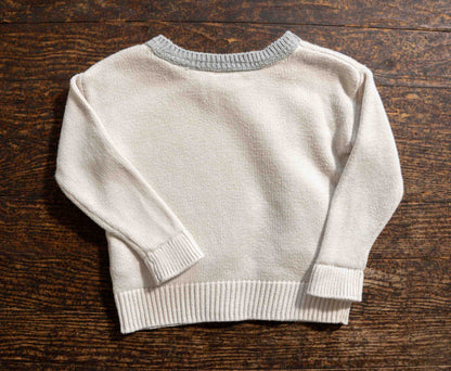 Cream Knit Penguin Sweatshirt: 12-18mos