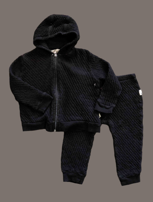 Black Quilted Organic Track Suit: 24mos