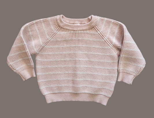 Pink Striped Knit Pullover Sweater: 9-12mos