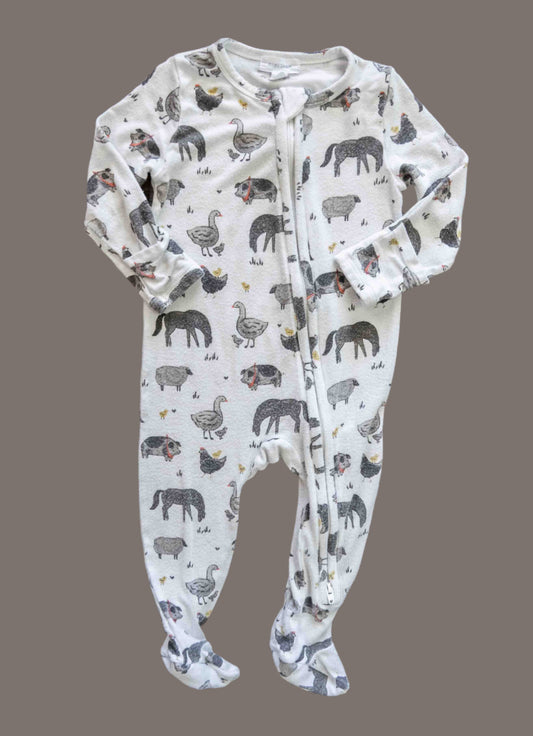 White Farm Animal Bamboo Footie Pajamas: 6-9mos