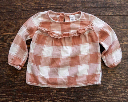 Rust Flannel Checkered Blouse: 18mos