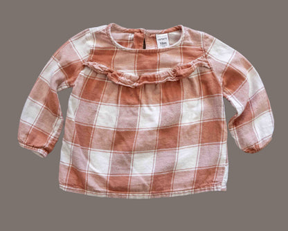 Rust Flannel Checkered Blouse: 18mos