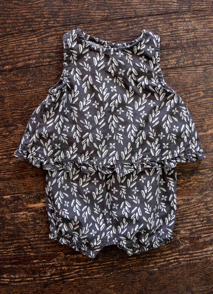 Charcoal Grey Summer Pattern Romper: 6mos