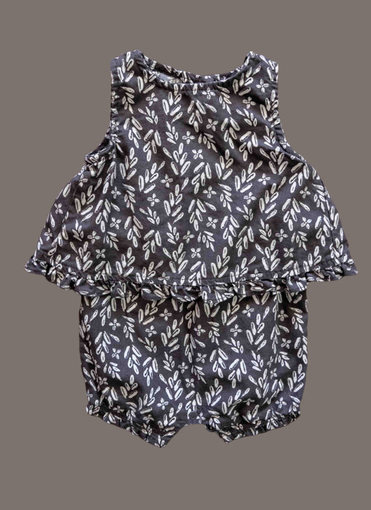 Charcoal Grey Summer Pattern Romper: 6mos