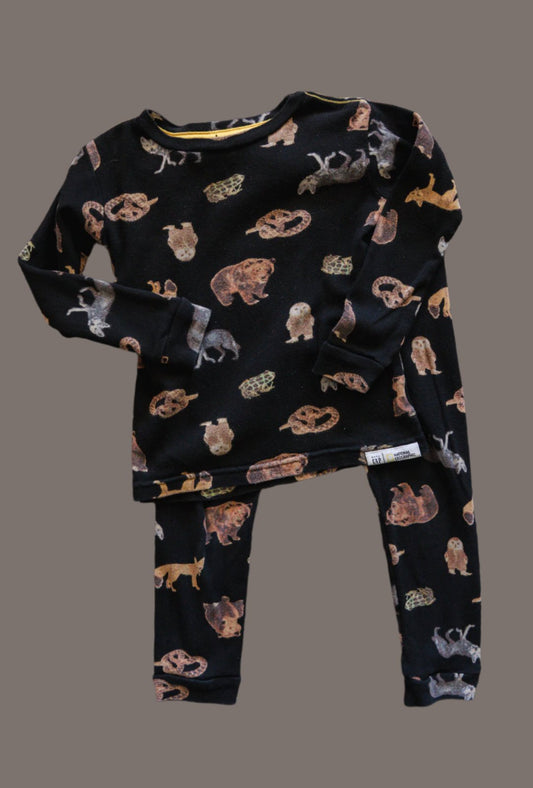 Black Organic Desert Animal Pajama Set: 4T