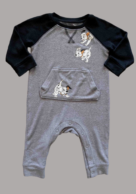 Grey & Black Raglan Puppy Romper: 9mos