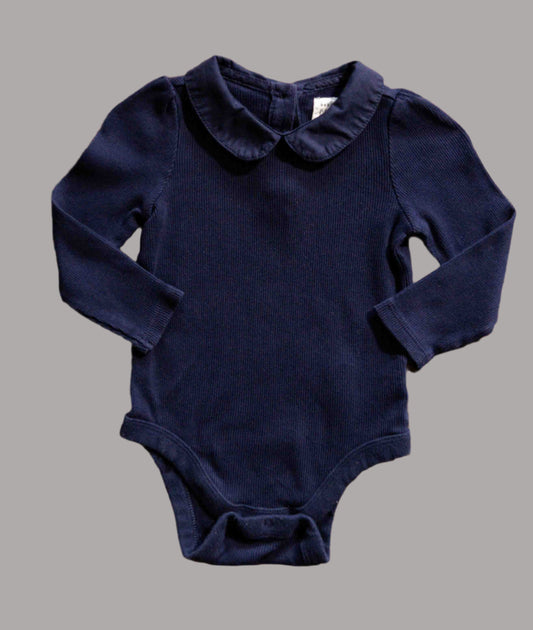 Navy Blue Ribbed Collar Bodysuit: 12-18mos