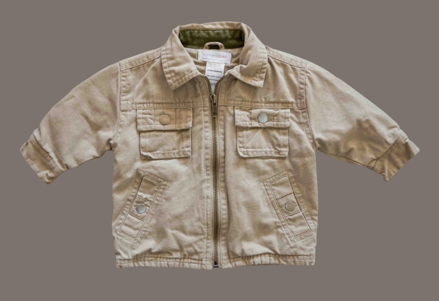 Beige Thick Zipper Jacket: 6-9mos