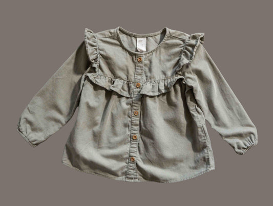 Sage Green Corduroy Flowy Blouse: 2T