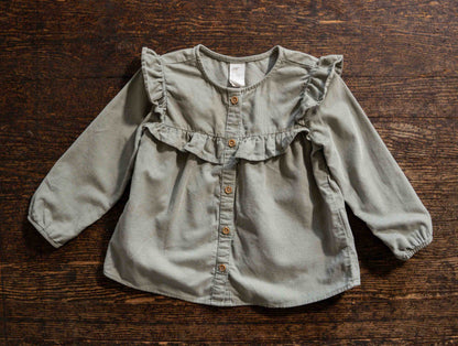 Sage Green Corduroy Flowy Blouse: 2T