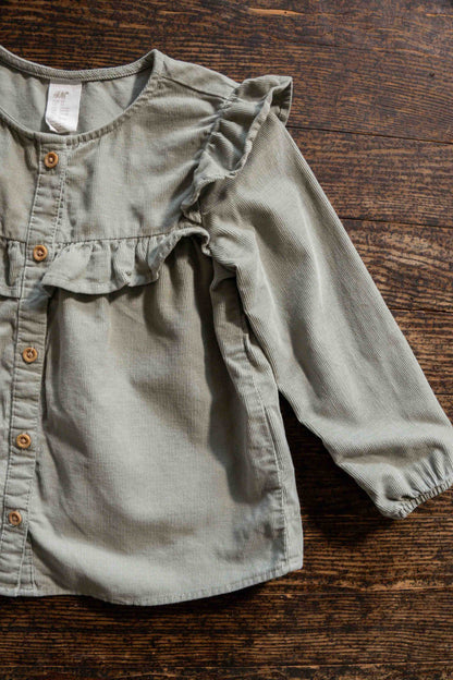 Sage Green Corduroy Flowy Blouse: 2T