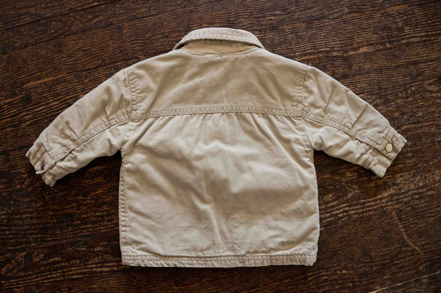 Beige Thick Zipper Jacket: 6-9mos