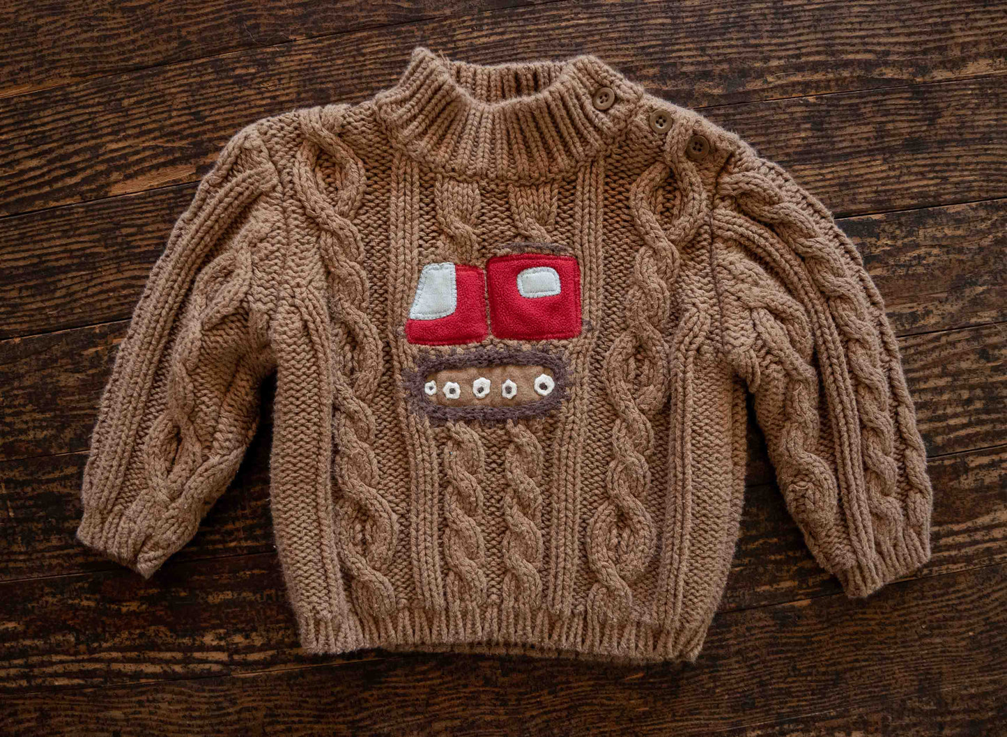 Brown Chunky Knit Tractor Sweatshirt: 6-12mos