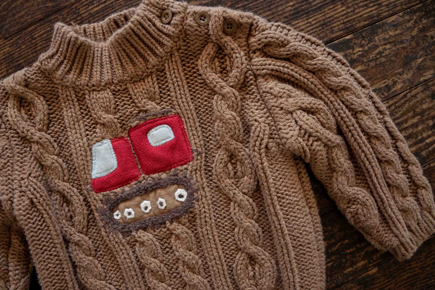 Brown Chunky Knit Tractor Sweatshirt: 6-12mos