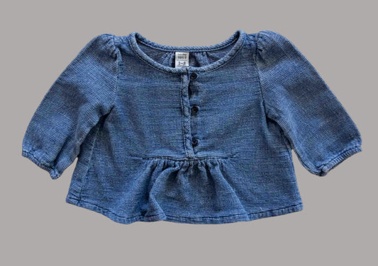 Blue Textured Peplum Blouse: 3-6mos