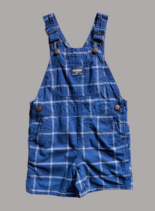 Blue Plaid Short Overalls: 24mos