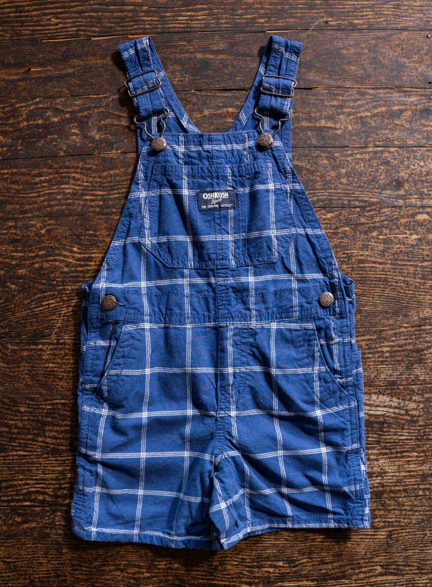 Blue Plaid Short Overalls: 24mos