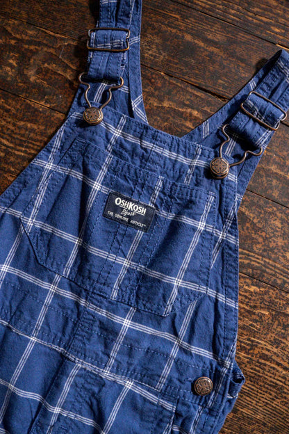 Blue Plaid Short Overalls: 24mos