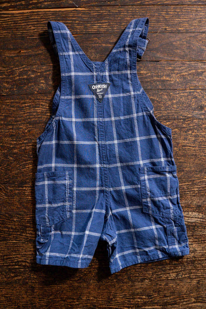 Blue Plaid Short Overalls: 24mos