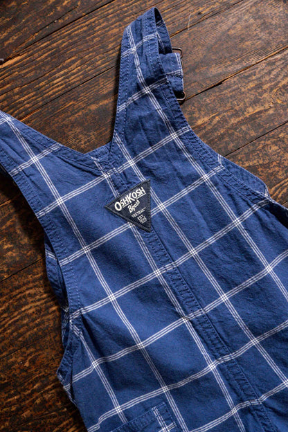 Blue Plaid Short Overalls: 24mos