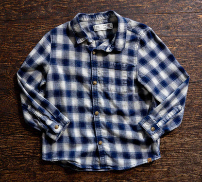 Blue Plaid Button Up Shirt: 3-4yr