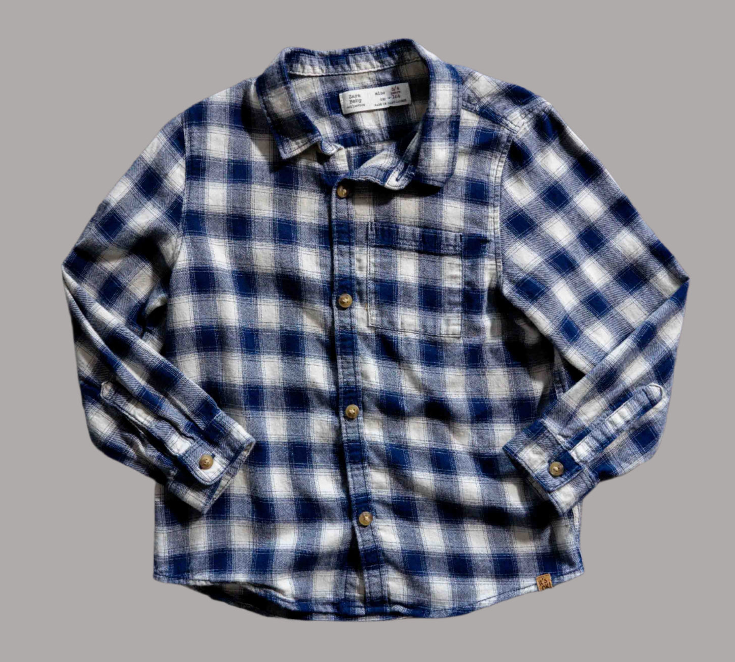 Blue Plaid Button Up Shirt: 3-4yr