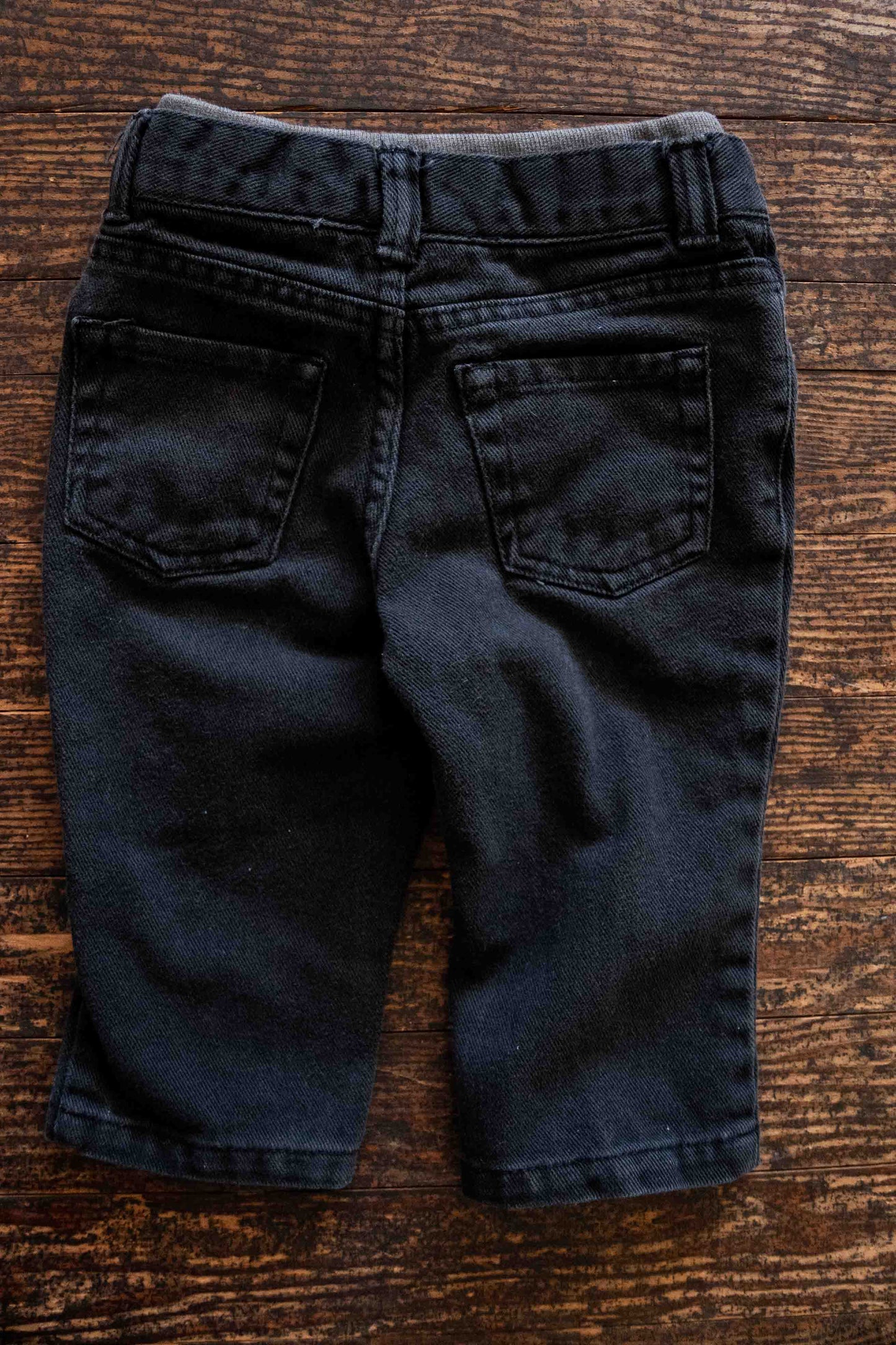 Black Denim Elastic Waist Jeans: 12mos