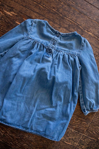 Blue Denim Long Sleeve Dress: 18-24mos