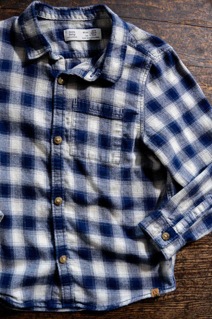 Blue Plaid Button Up Shirt: 3-4yr