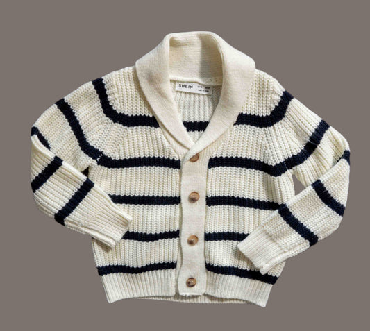 Cream Striped Knit Cardigan:3T