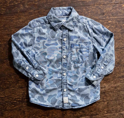 Light Blue Camo Button Up Shirt: 2T