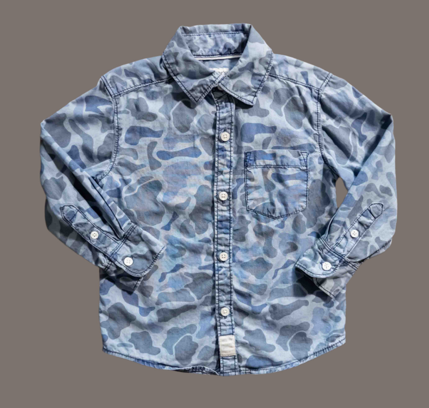 Light Blue Camo Button Up Shirt: 2T